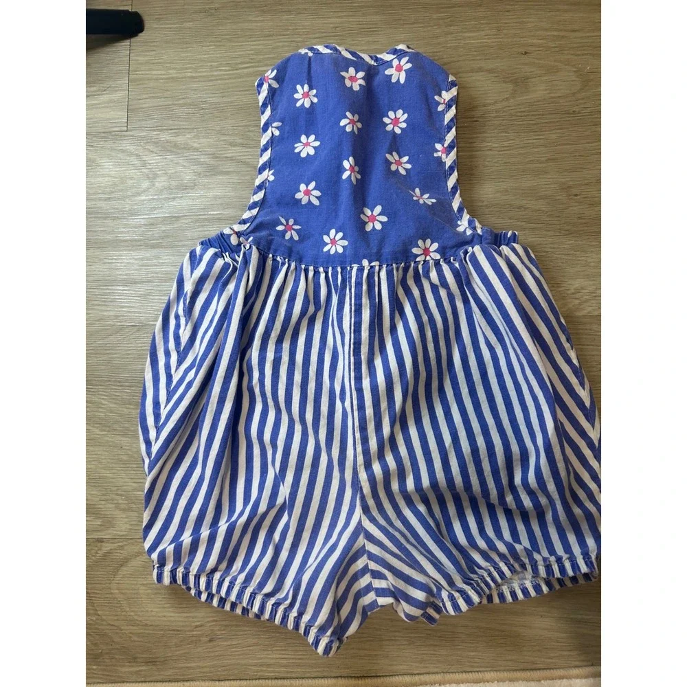 Vintage OshKosh Bgosh‎ 3T Blue Floral Striped Bubble Romper Made in USA 90s